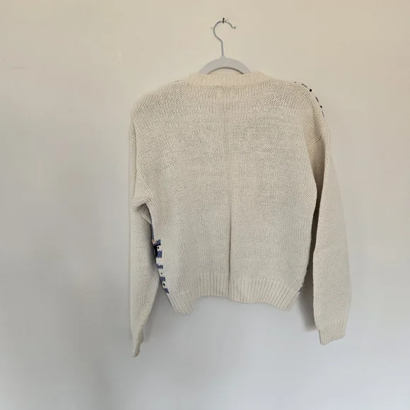 Women's Vintage Cream Floral Knit Cardigan Sweater Spring Easter Feminine Size M - Picture 6 of 6